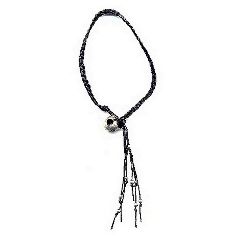 Bracelet 925 silver & cord plaited open ball closure