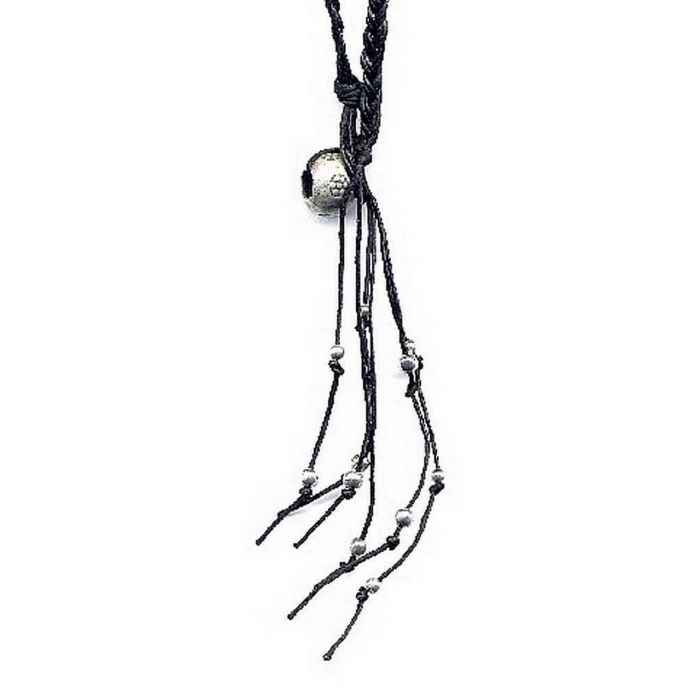 Necklace 925 silver & cord plaited open ball closure