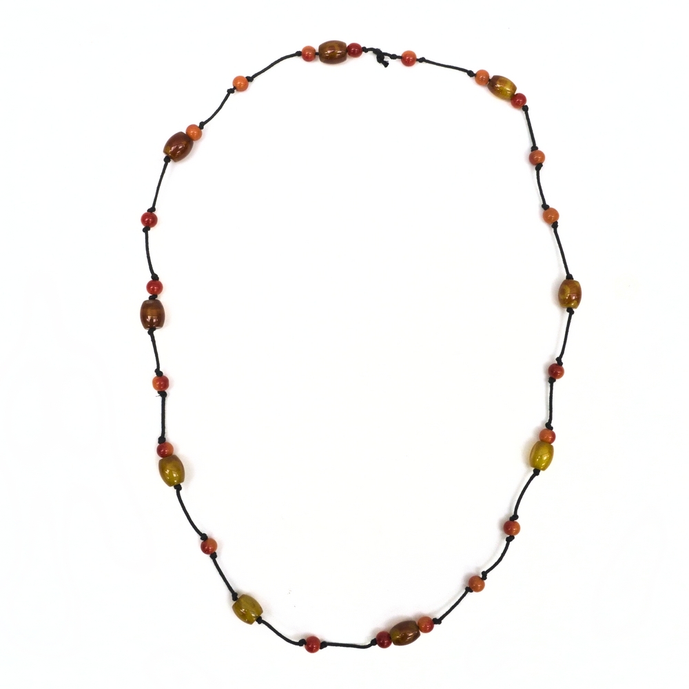 Necklace stone amber beads hemp string yellow