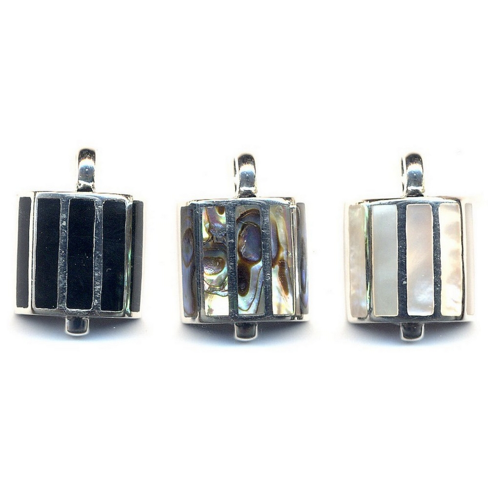 Necklace with a pendant 925 silver & shell Curved 5 Rectangle Front
