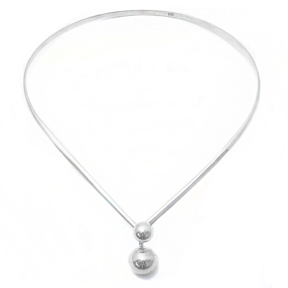 Choker necklace 925 silver V Shape Double Ball