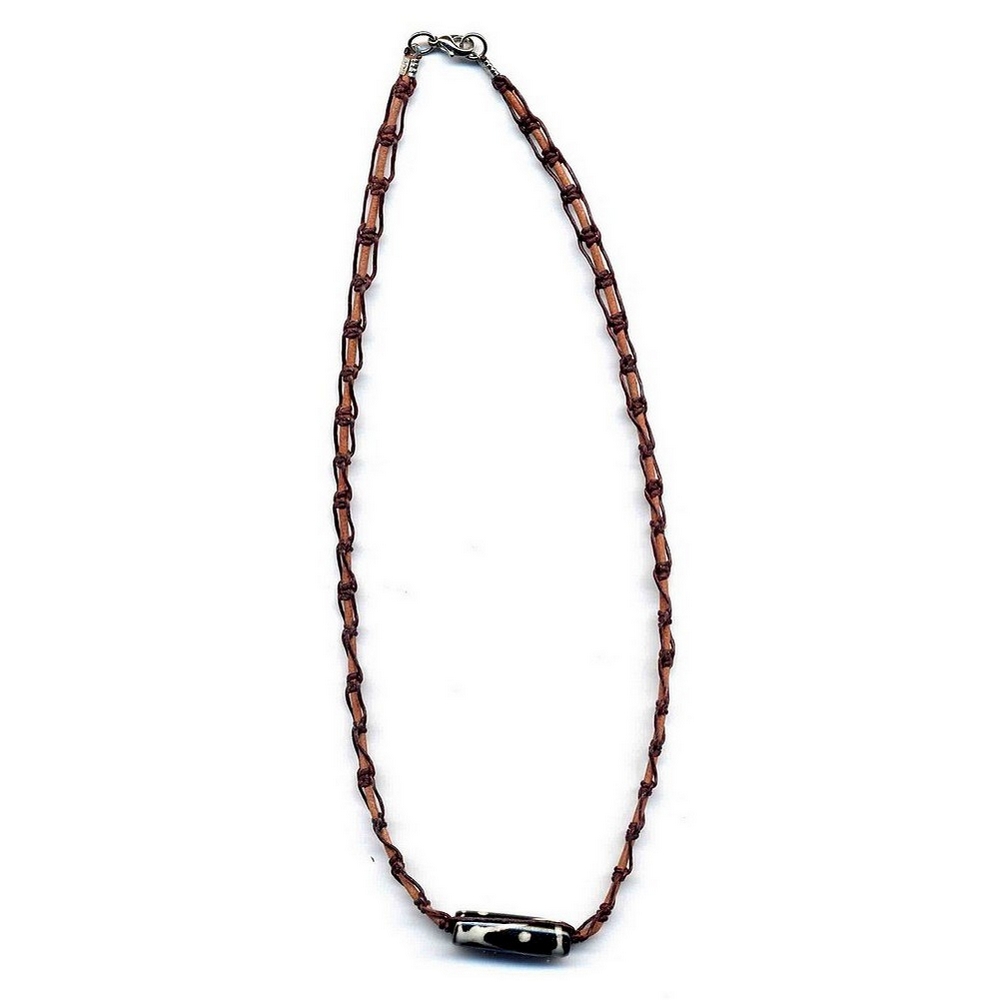 Necklace bone & leather decorated bead