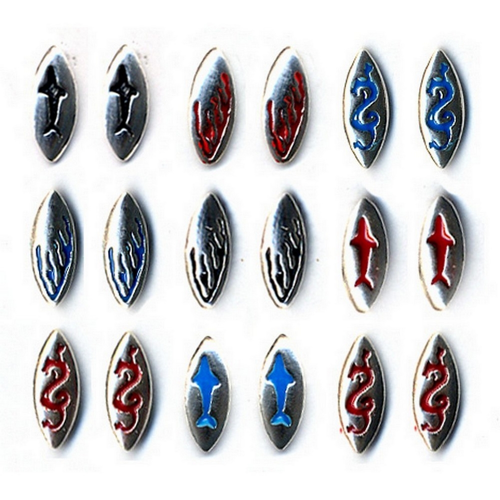 Stud earring 925 silver & enamel silver and enamel tribal surf signs