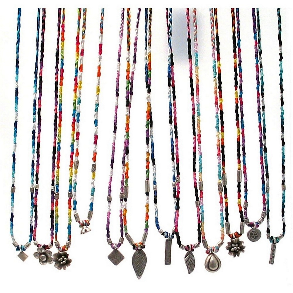 Necklace 925 silver & silk woven thread and pendant