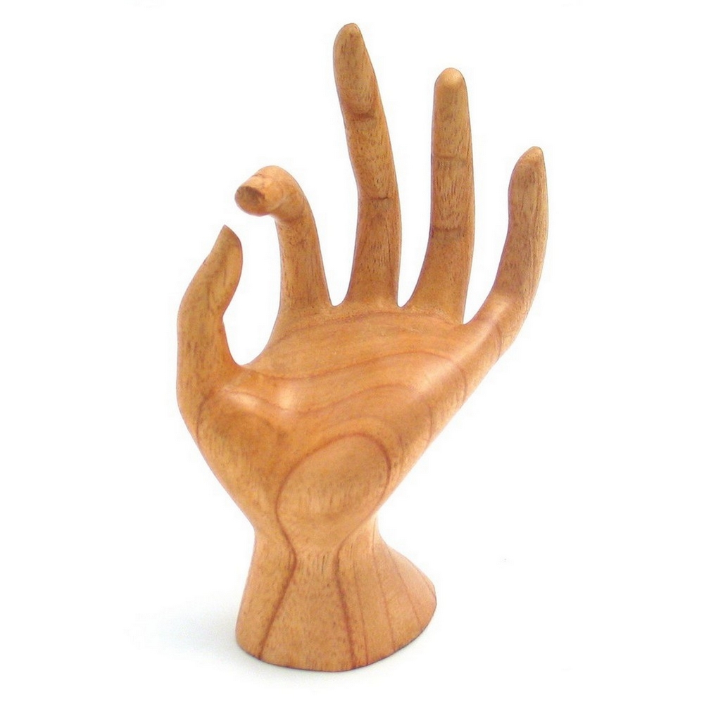 POS stand display wood hand brown 18cm