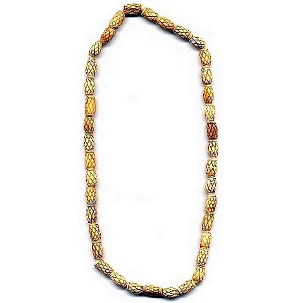 Necklace bone hand carved criss cross barrel