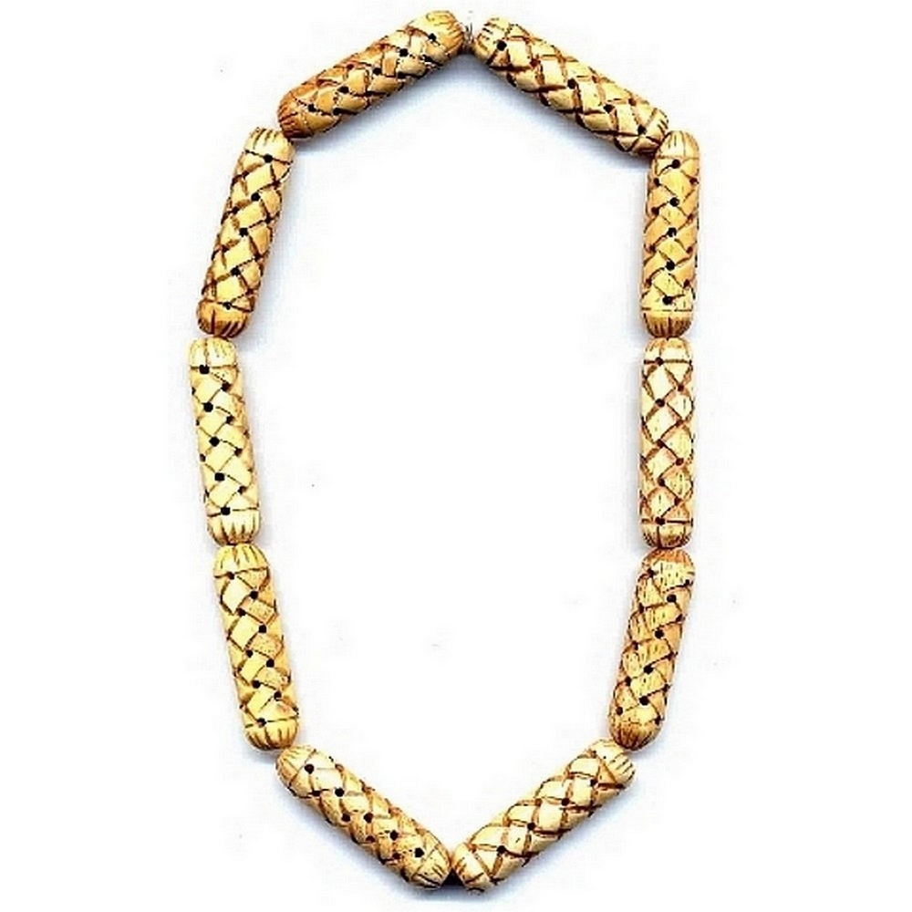 Necklace bone hand carved tube barrel