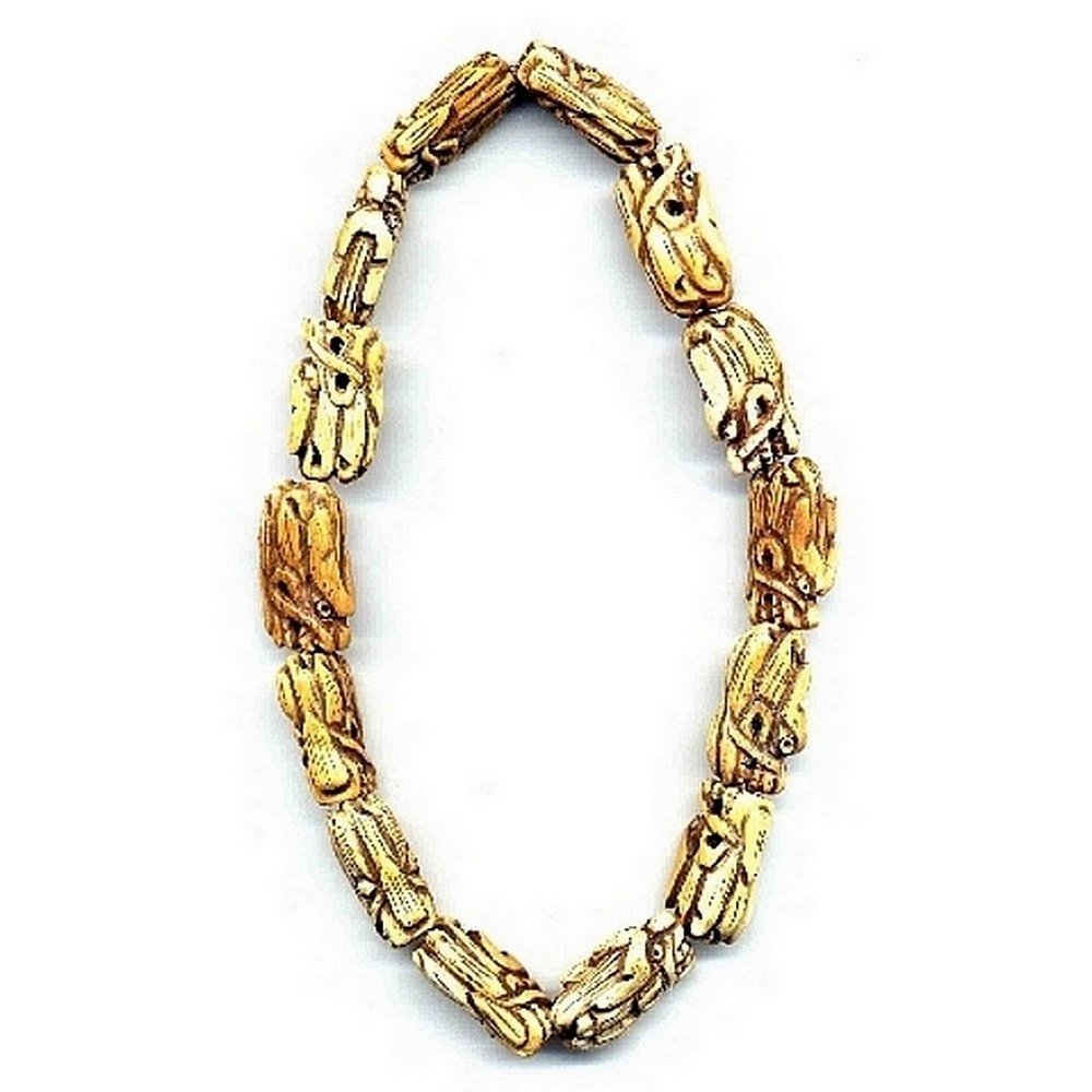Necklace bone hand carved dragon barrel