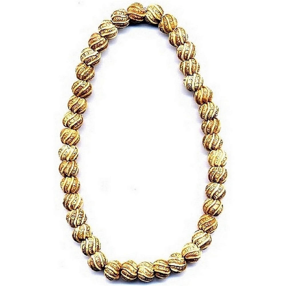 Necklace bone hand carved swirl ball