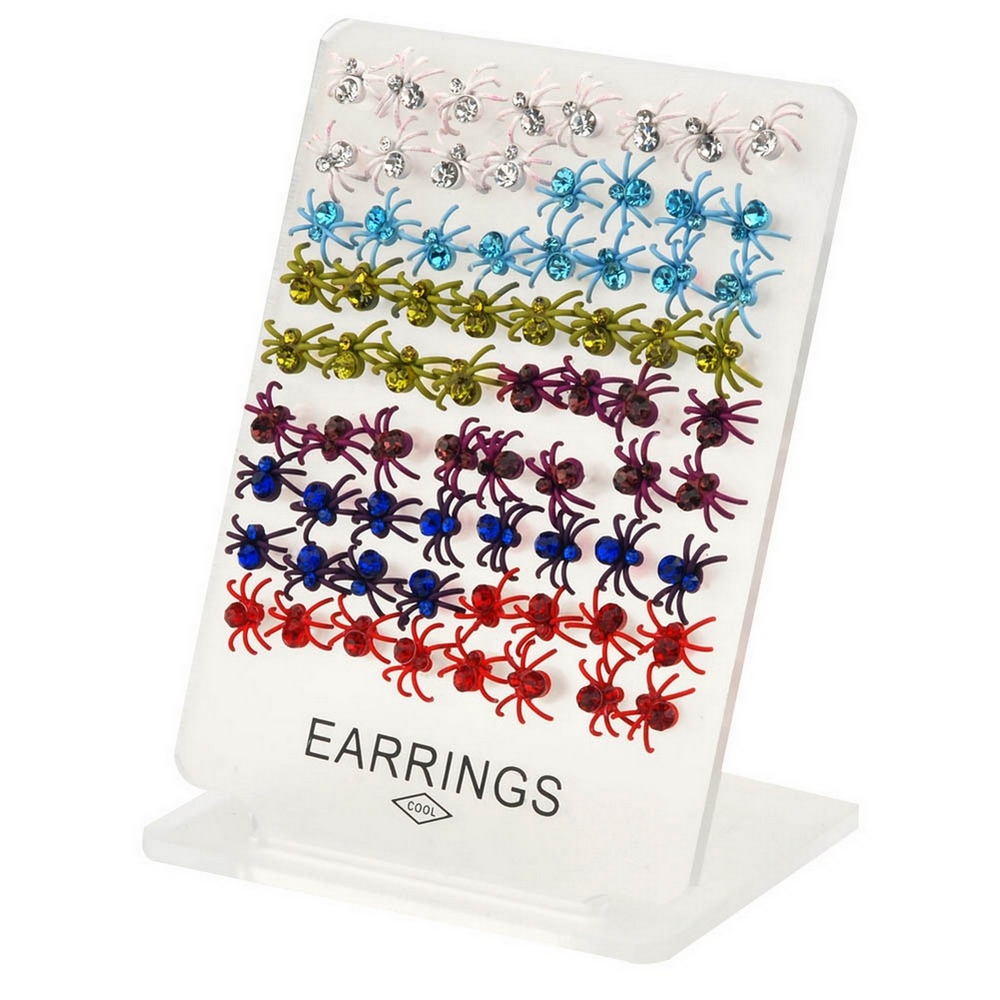 Stud earring crystal glass spiders all colours