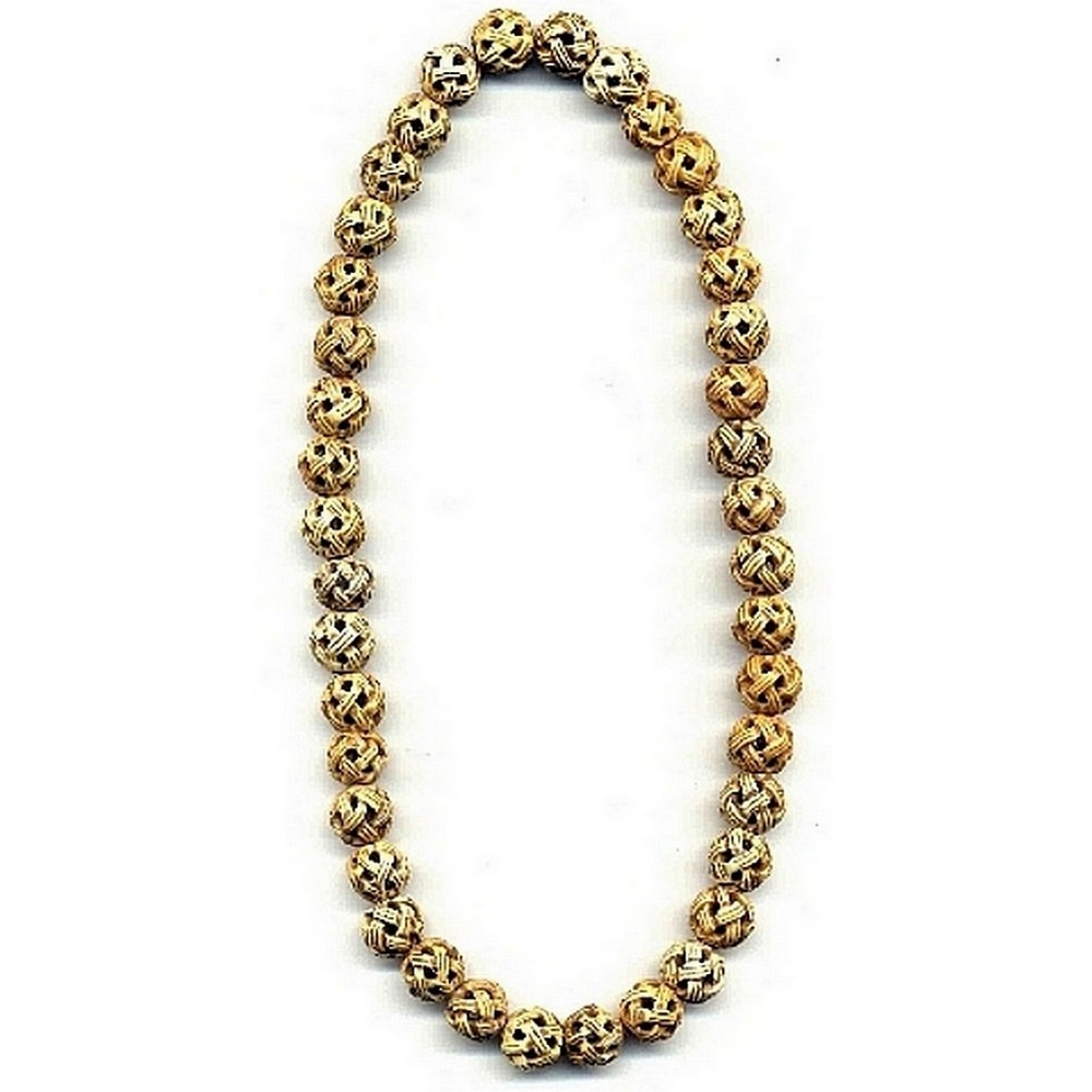 Necklace bone hand carved weave ball