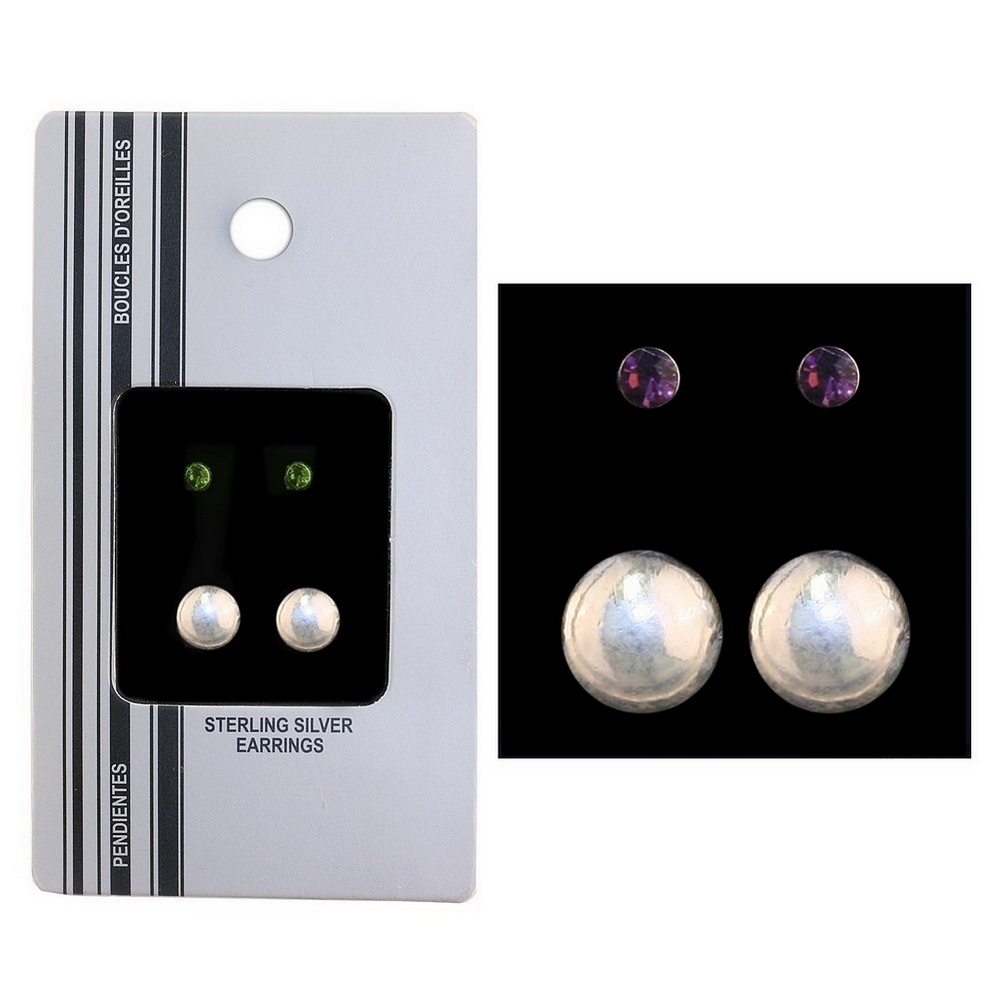 Stud earring 925 silver crystal stud & metal ball various