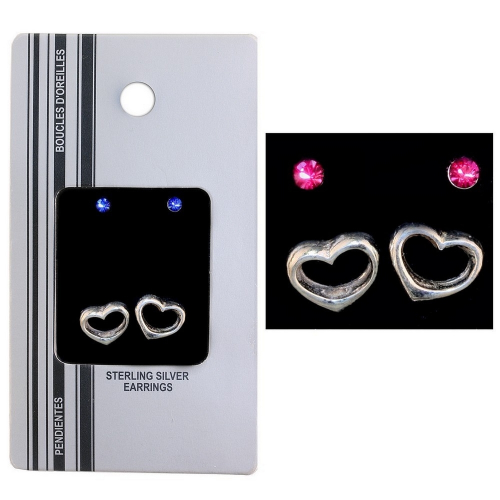Stud earring 925 silver crystal stud & heart
