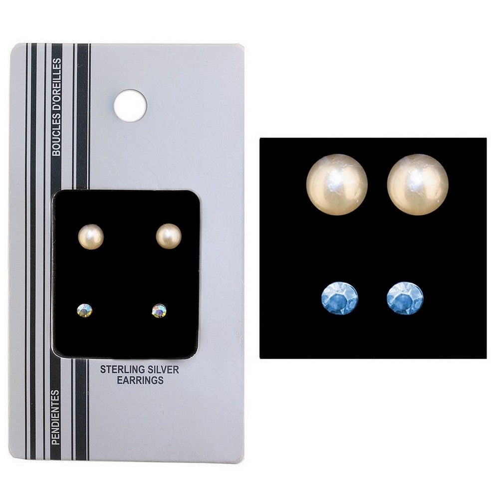 Stud earring 925 silver pearl & crystal stud