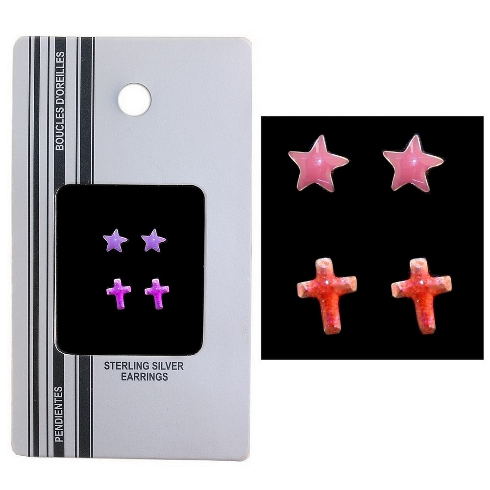 Stud earring 925 silver star & cross