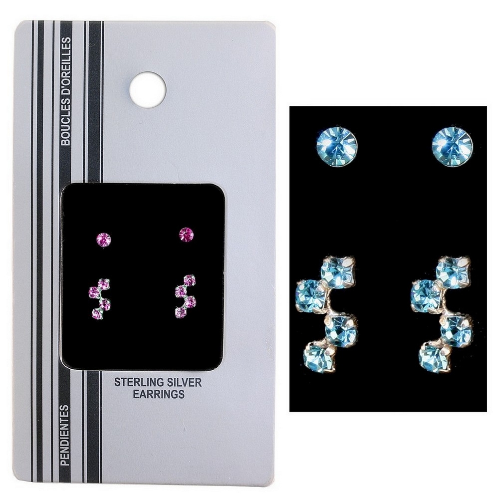 Stud earring 925 silver 4 crystal drop & stud
