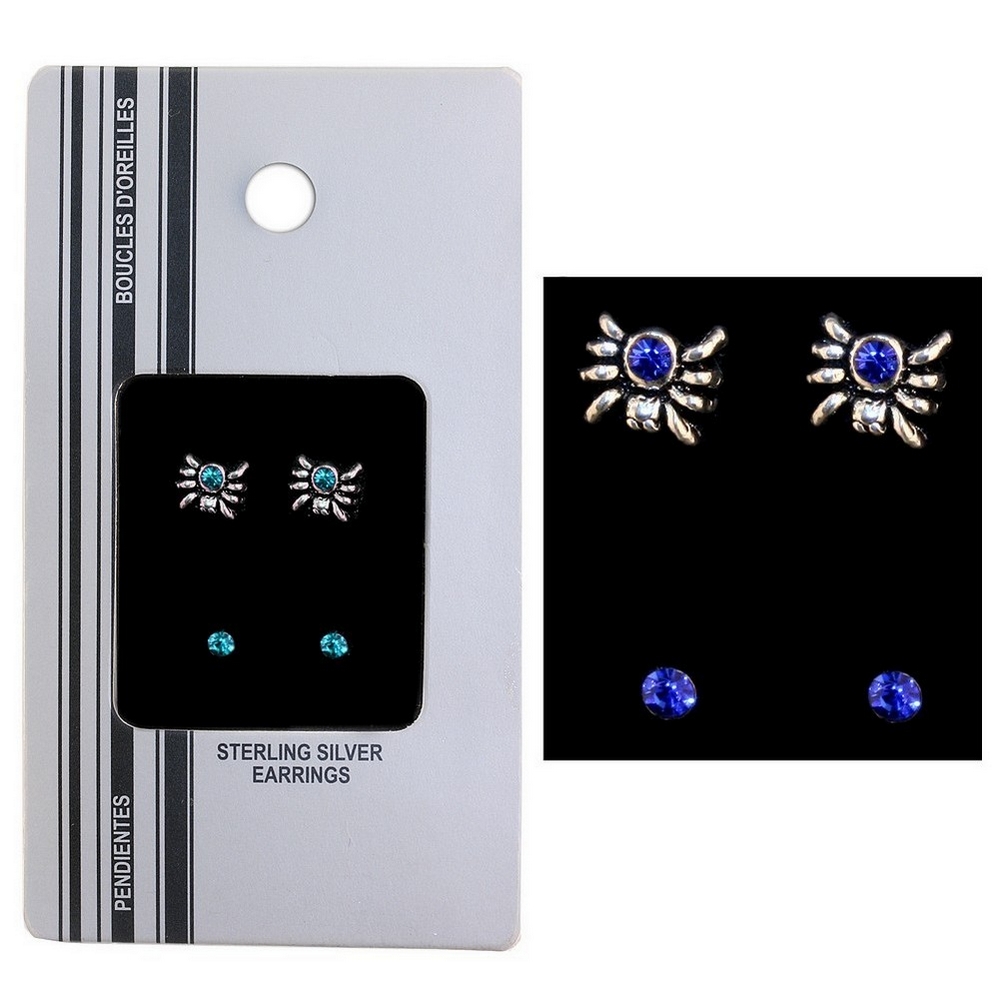 Stud earring 925 silver spider & crystal stud