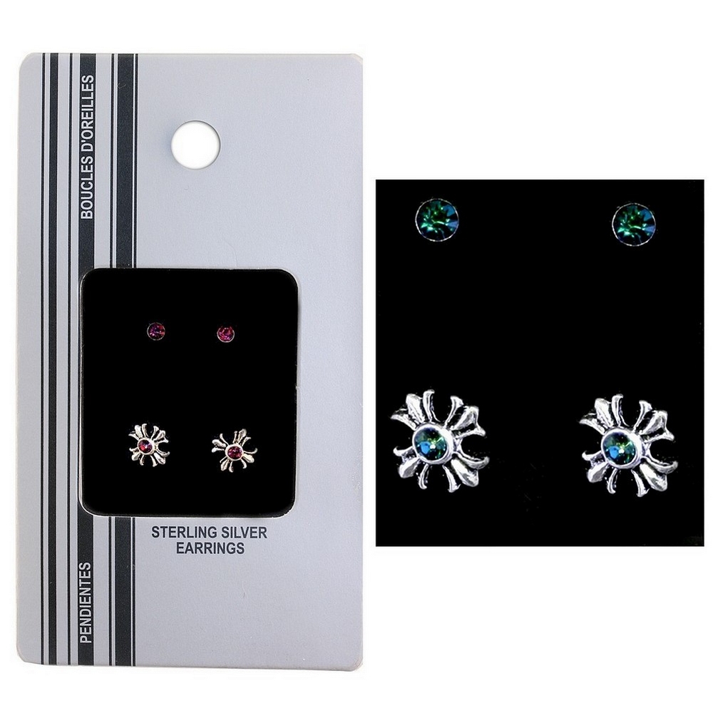 Stud earring 925 silver crystal stud & celtic cross