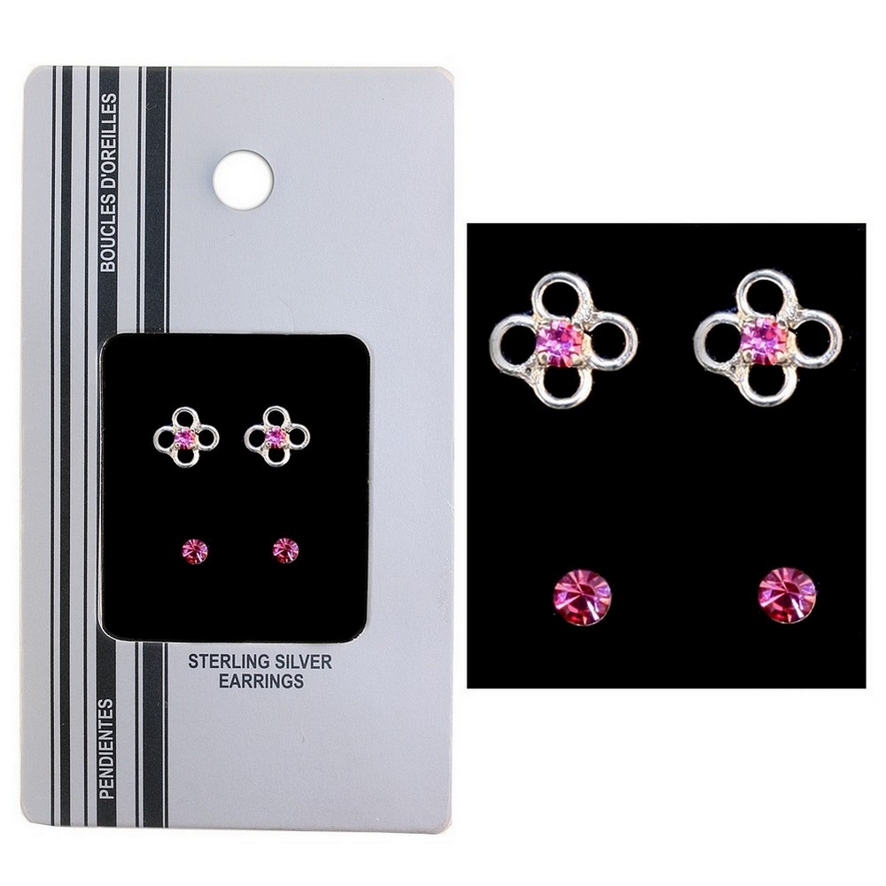Stud earring 925 silver & crystal glass flower with crystal & stud