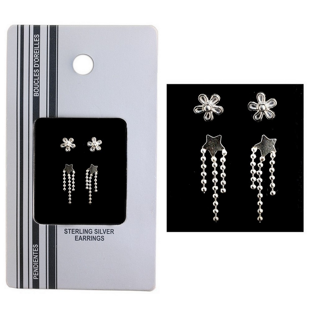 Stud earring 925 silver flower & 3 drop star