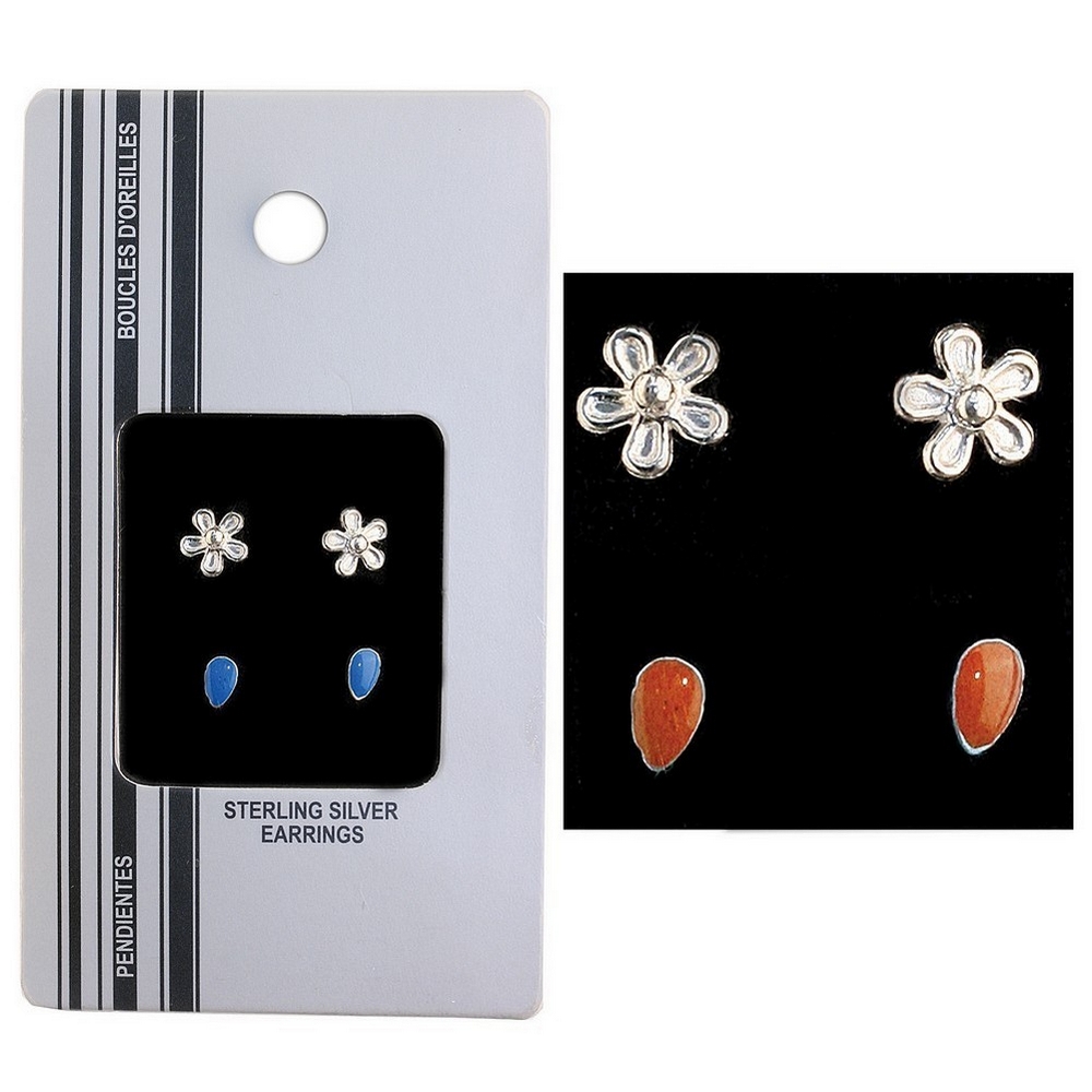 Stud earring 925 silver flower & teardrop