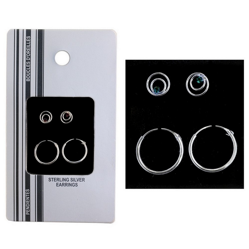 Stud earring 925 silver 2 circle with crystal & hoop