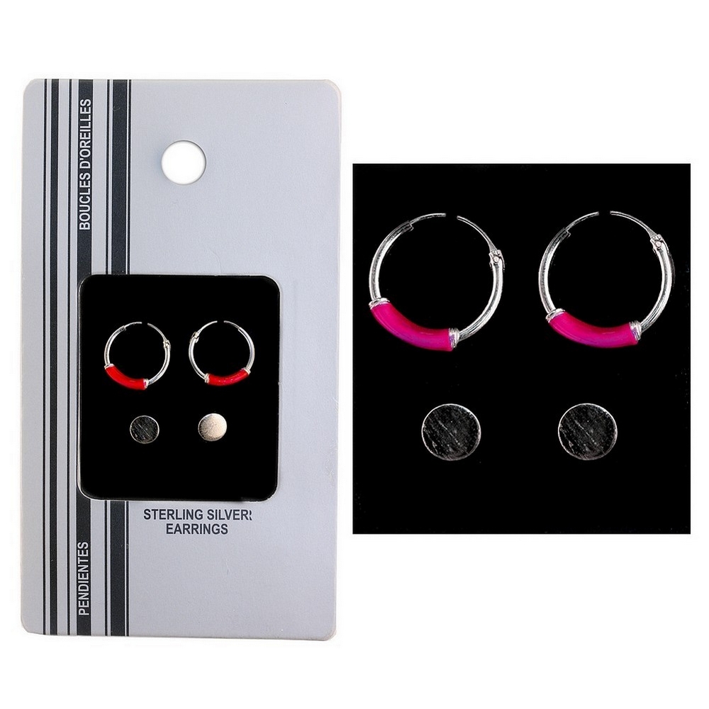 Stud earring 925 silver hoop with band & flat disc