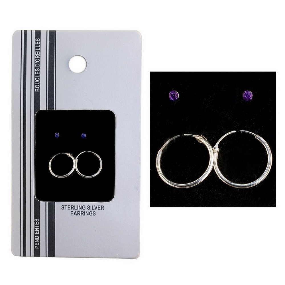 Stud earring 925 silver hoop with crystal & crystal stud