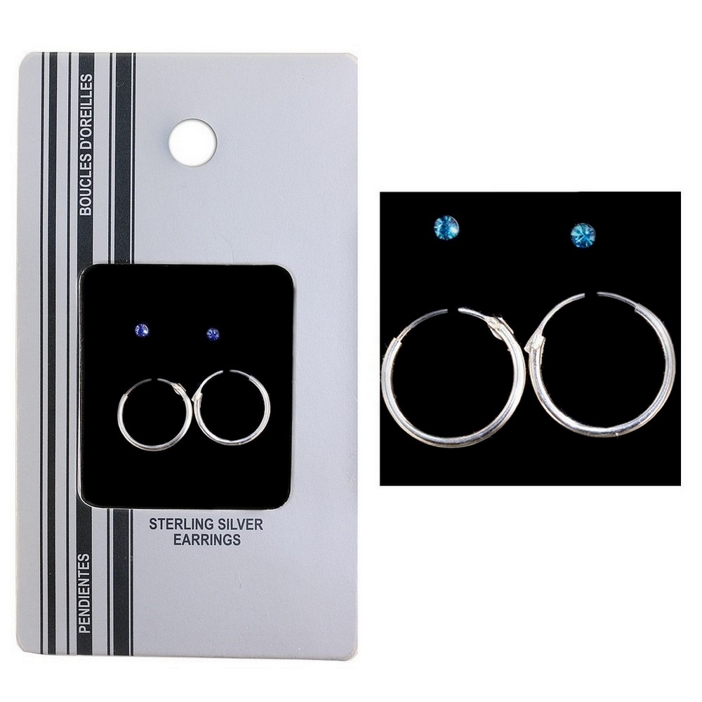Stud earring 925 silver crystal stud & plain hoop