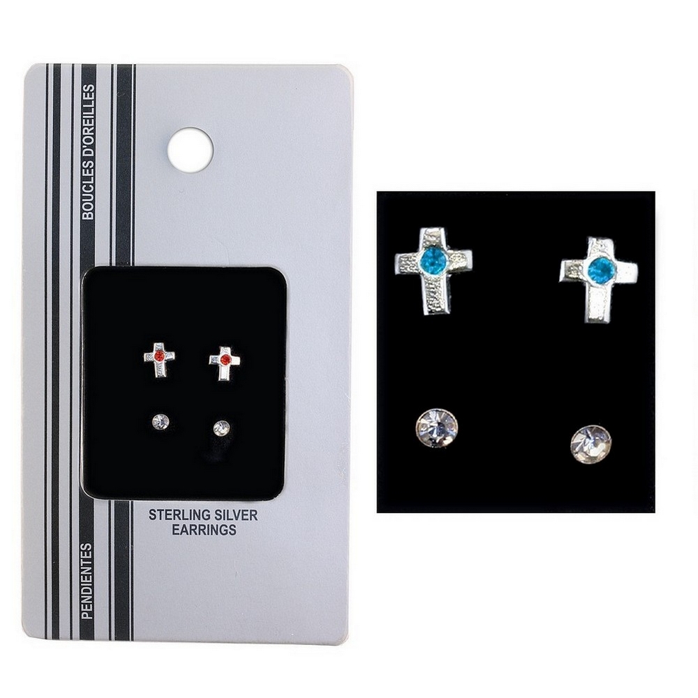 Stud earring 925 silver crystal stud & cross