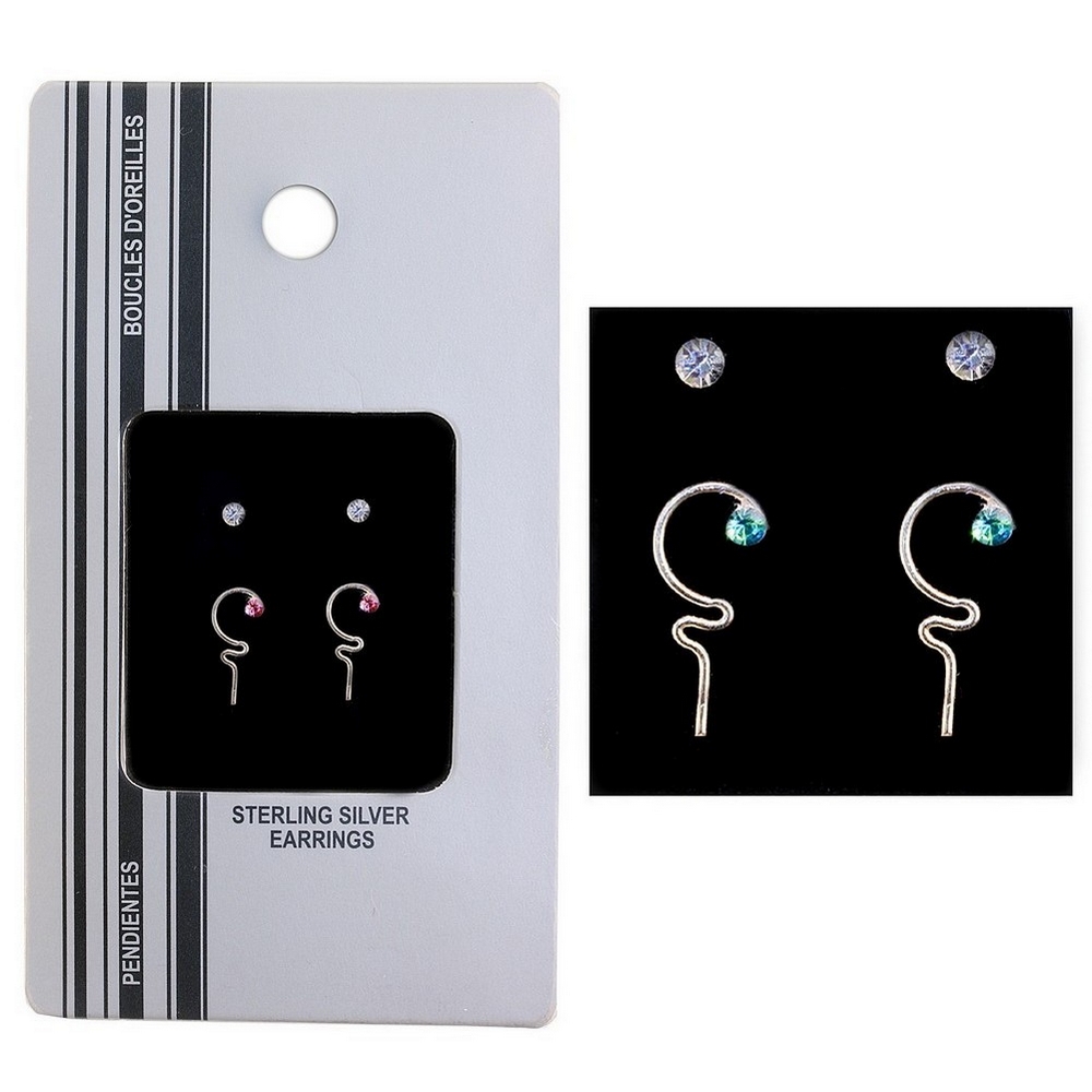 Stud earring 925 silver crystal stud & crystal squiggle