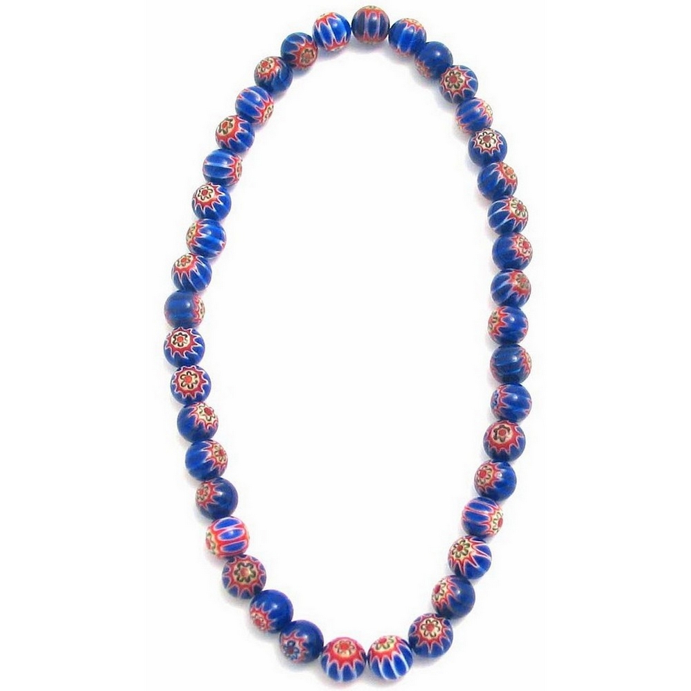 Necklace glass & millefiori glass blue blue 8mm
