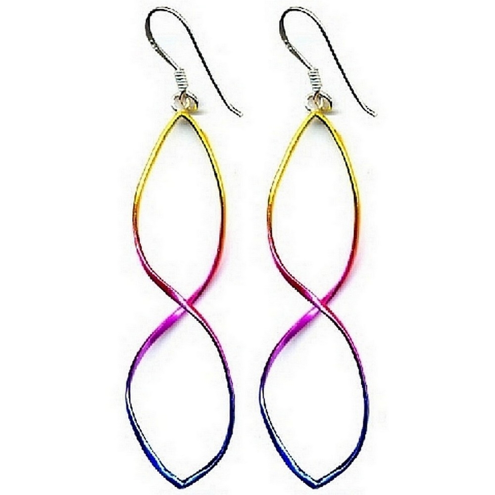 Drop earring 925 silver twisted medium rainbow