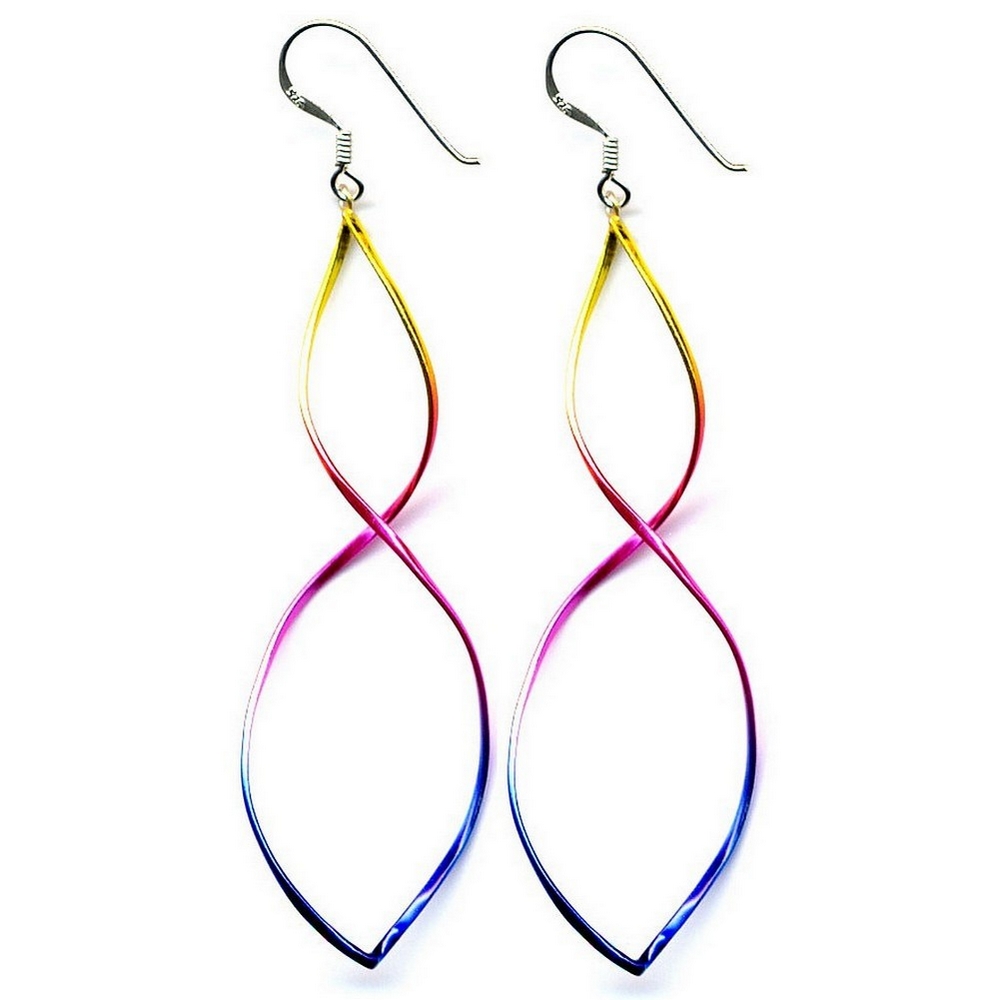 Drop earring 925 silver twisted large rainbow