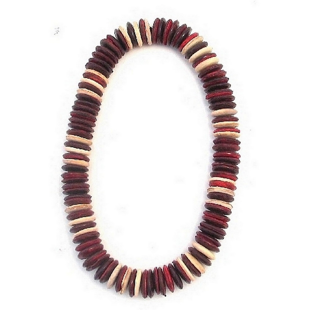 Necklace wood chunky red & white