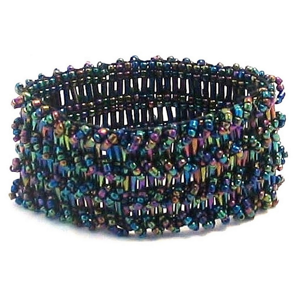 Bracelet glass 4 seed and 3 tube rows stretch