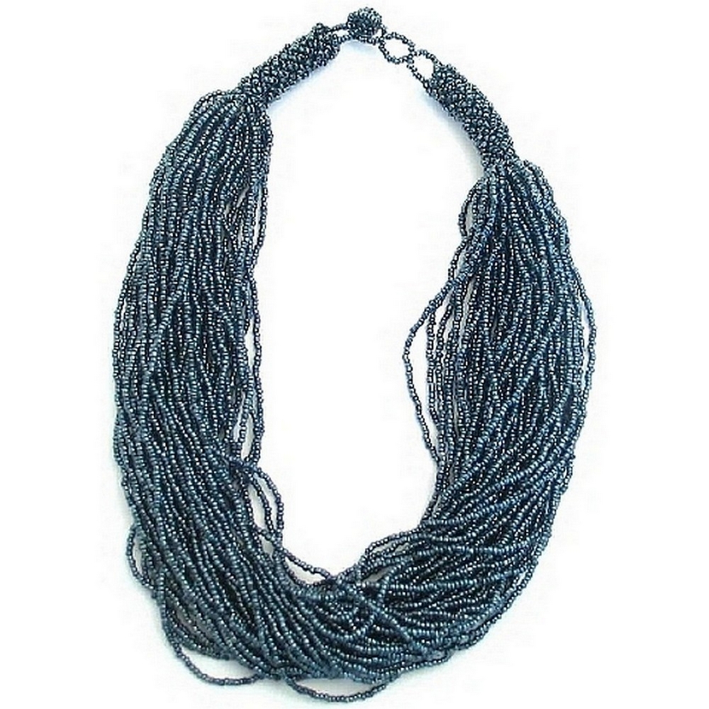 Necklace glass 50 Strand Gun Metal