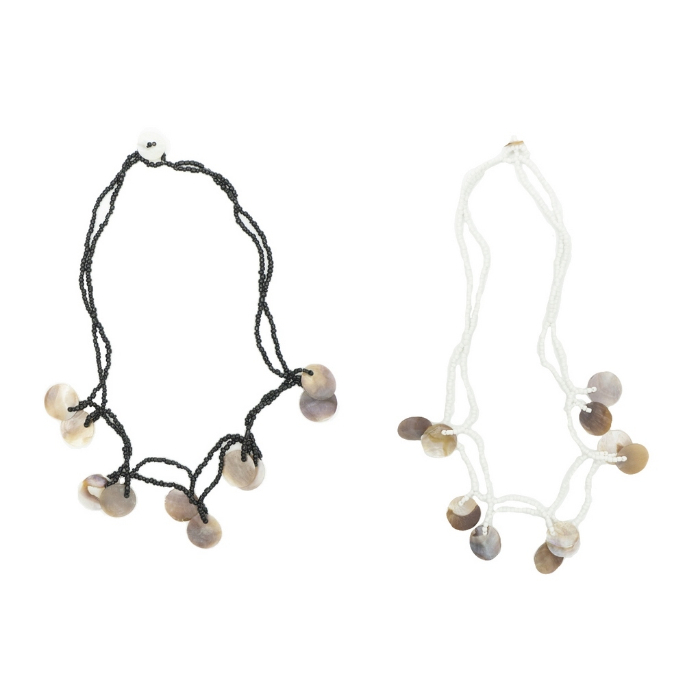 Necklace shell 2 strand glass 10 disc