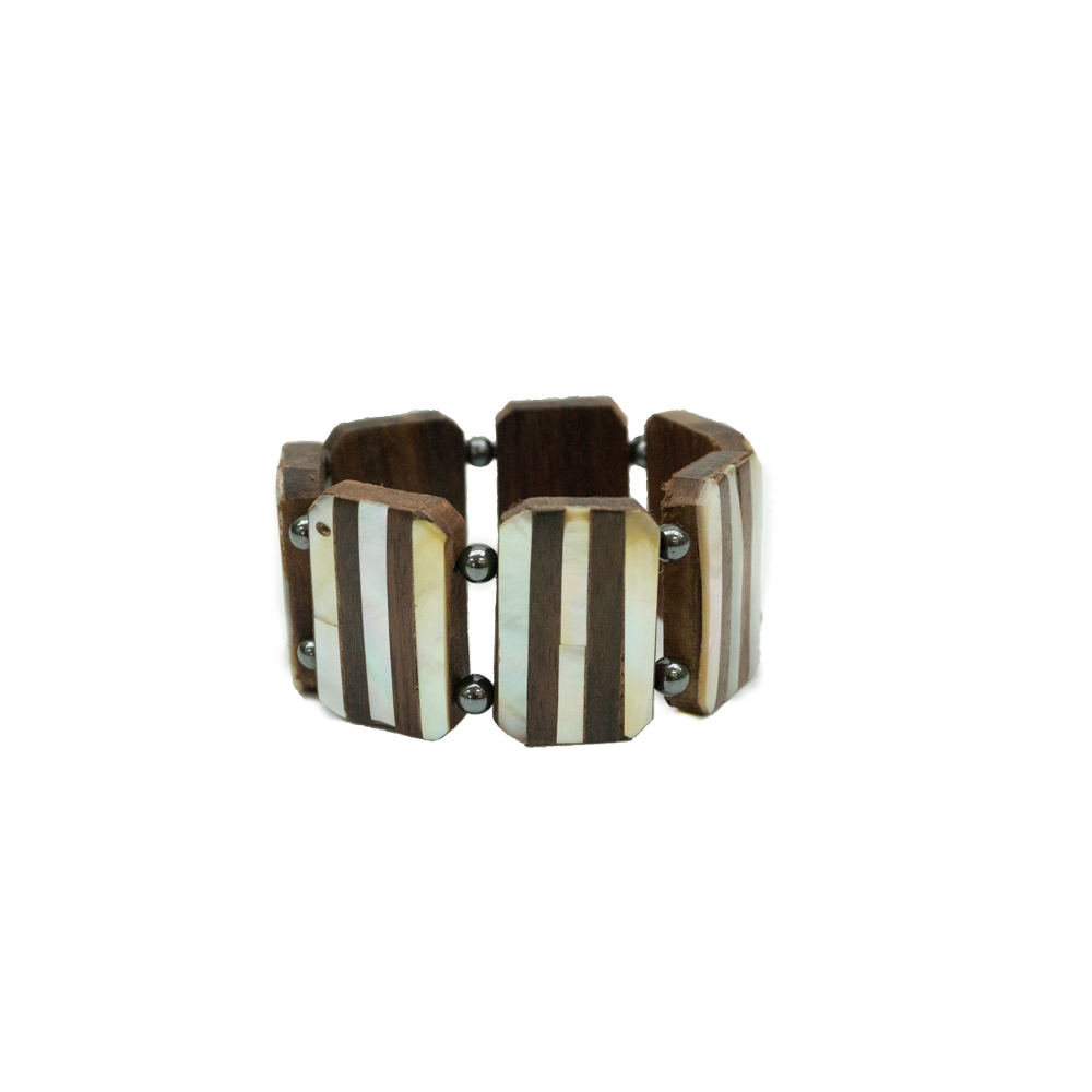 Bracelet shell & wood 8 oblongs 30x20mm 5 panel