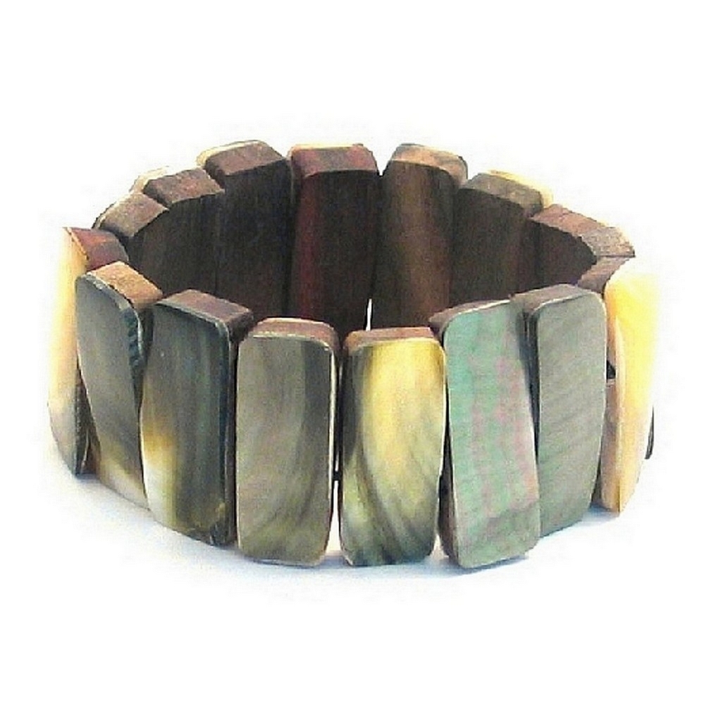 Bracelet shell & wood oblongs