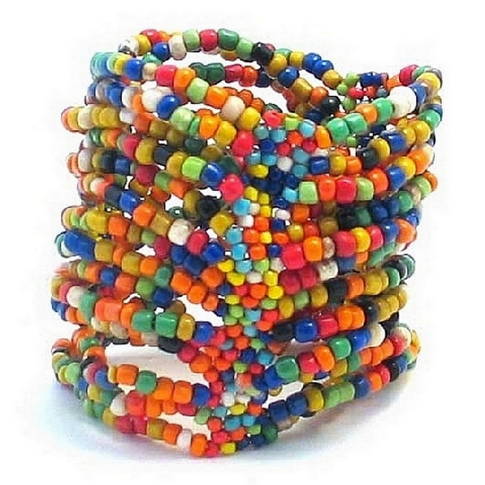 Bracelet glass 14 strand stretch multi coloured