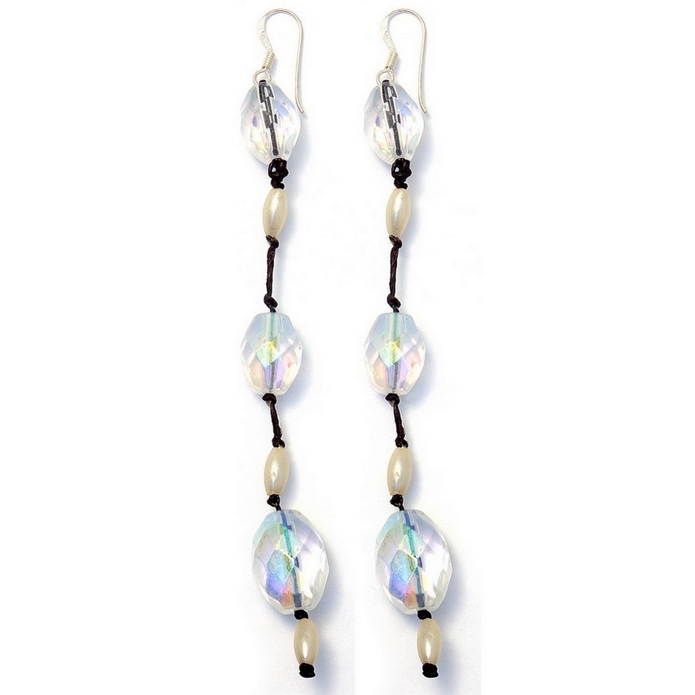 Drop earring glass & pearl 3 oval facet & pearl