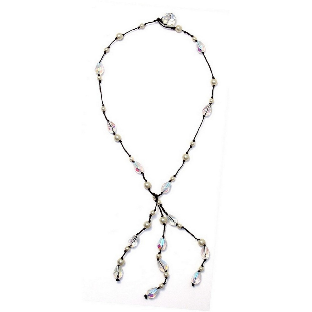 Necklace glass & pearl teardrop 3 row drop