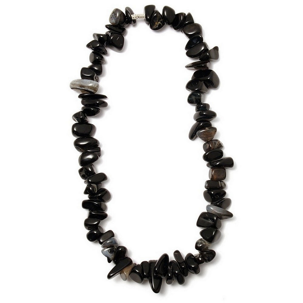 Necklace gem stone nugget - black 46cm