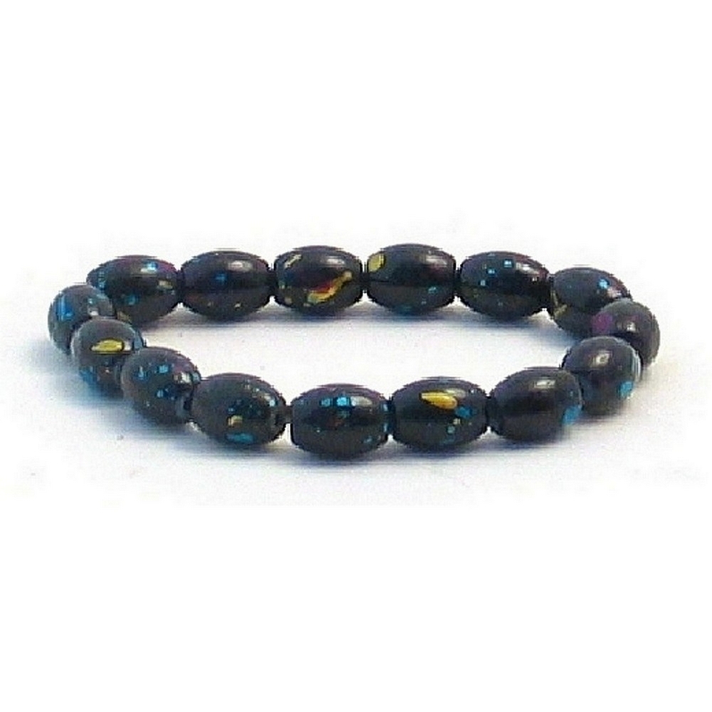 Bracelet glass black ovoid splatter 18cm