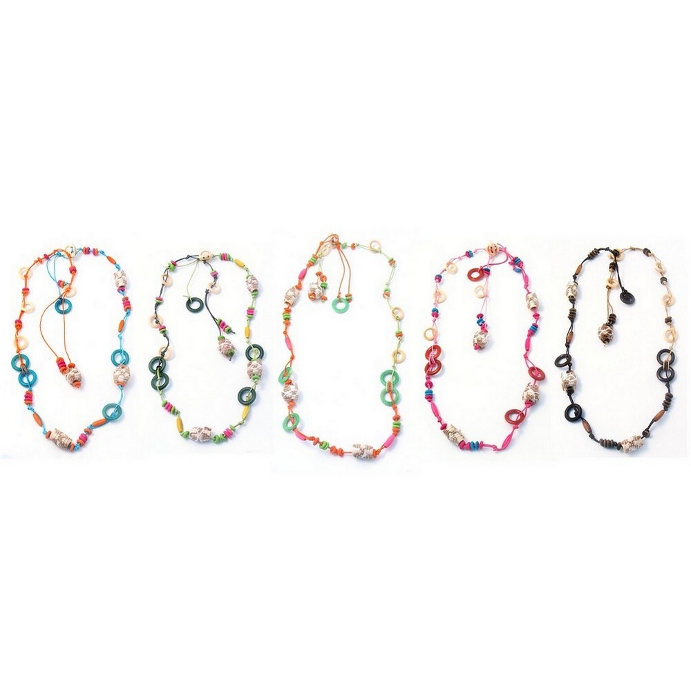 Necklace wood multi col disc & toggles