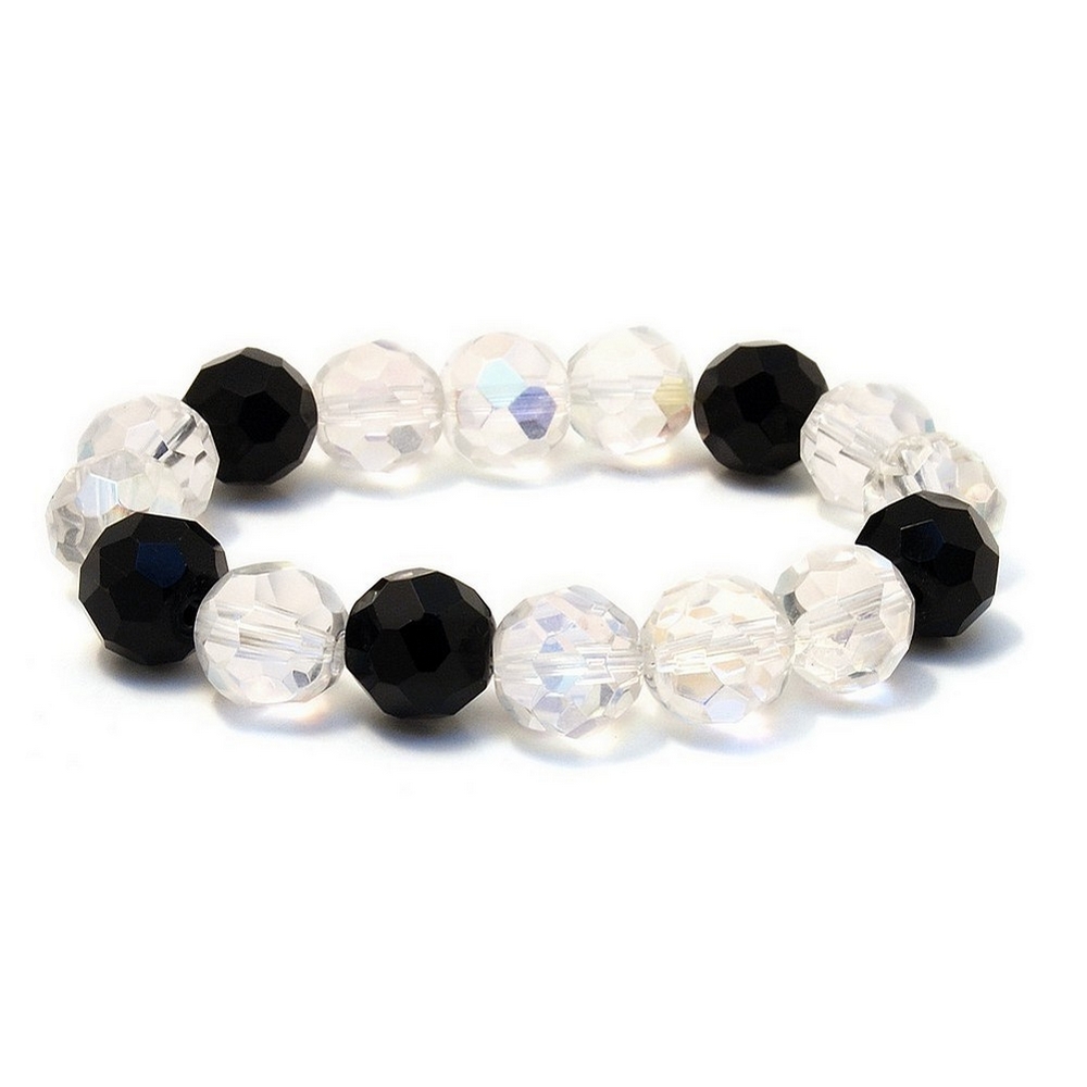Bracelet glass facet bead clear/black