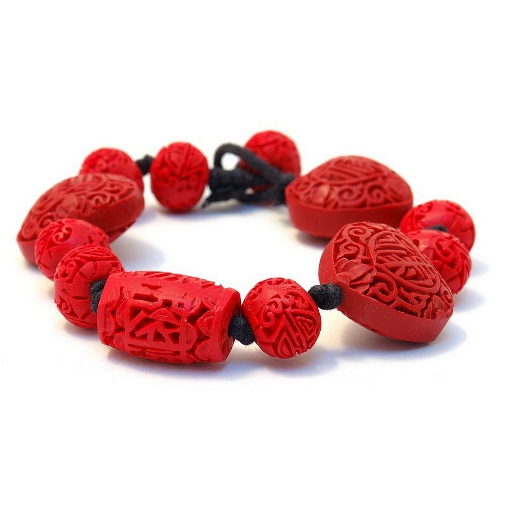 Bracelet red heart/round bead