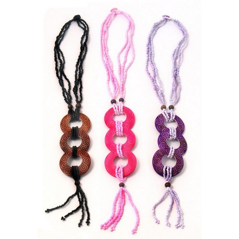 Necklace with a pendant wood tri disc circles