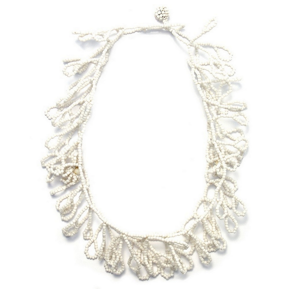 Necklace bead white leaf effect